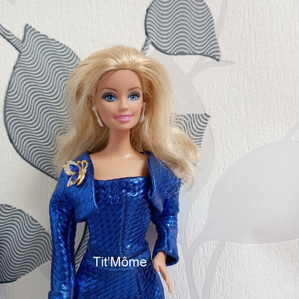 Tenue de soirée pour poupée Barbie/Tenue de gala bleue pour poupée Barbie/vêtements Barbie/modèle unique Barbie/vêtement soirée Barbie