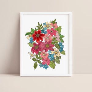 Wall Art Printable, Minimalist Line Drawing, Flowers, Nature Sketch, Simple Wall Decor, Digital Downloadable Poster