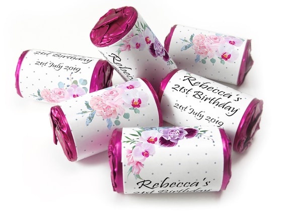 Birthday Gifts - Personalised Favours - Love Heart Sweets with Inner Foil choices -Floral with Age