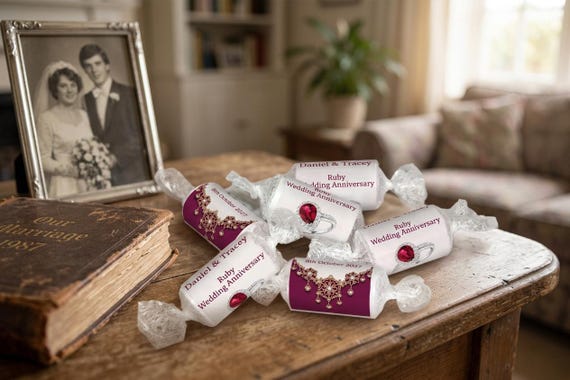 Ruby Wedding Anniversary Favours | Personalised 40th Anniversary Sweets for Guests | Custom Ruby Red Candy Party Gifts | V1