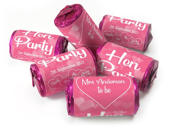 Hen Party Sweets - Personalised Favours - Love Heart Sweets with Inner Foil choices - V1