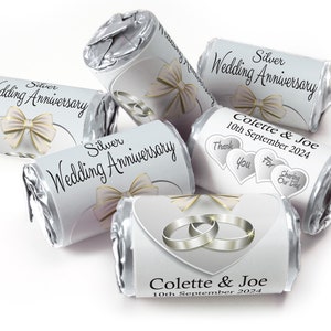 Silver Wedding Anniversary Favours - Love Heart Sweets with Inner Foil choices - V1