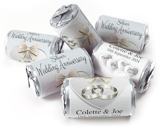 Silver Wedding Anniversary Favours - Love Heart Sweets with Inner Foil choices - V1