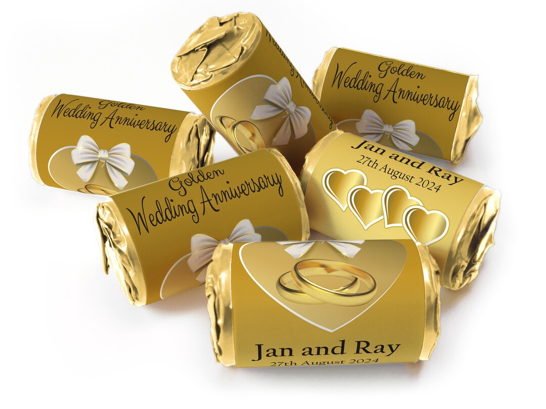 Golden Wedding Anniversary Favours Love Heart Sweets With Inner Foil
