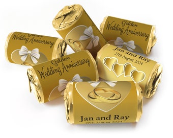 Golden Wedding Anniversary favours - love heart sweets with Inner Foil choices - V1