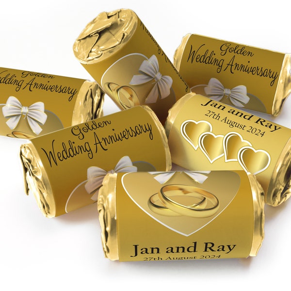 Golden Wedding Anniversary favours - love heart sweets with Inner Foil choices - V1