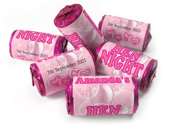Hen Night Sweets - Personalised Favours - Love Heart Sweets with Inner Foil choices - V2