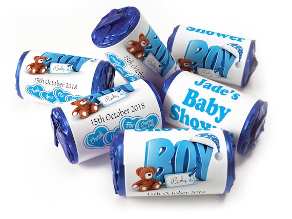 Baby Shower Sweets - Personalised Love Heart Sweets with Inner Foil choices Blue Boy - V0