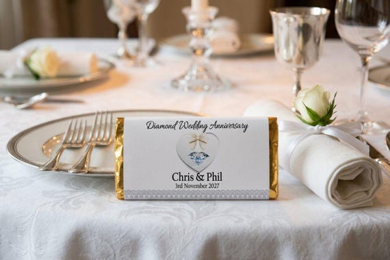 Diamond Wedding Anniversary Personalised Galaxy Chocolate Bar | 60th Favours for Guests | Custom Milestone Edible Party Gifts V1