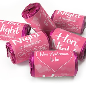 Hen Night Sweets - Personalised Favours - Love Heart Sweets with Inner Foil choices, V1