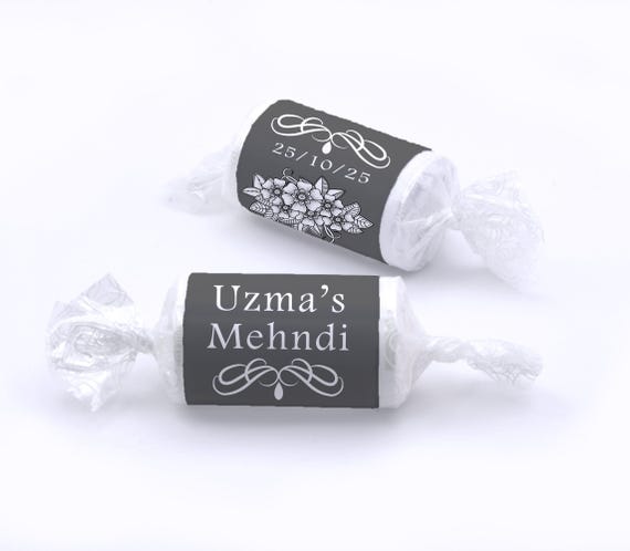 Mehndi Wedding Sweets - Personalised Favours - Love Heart Sweets, Mehndi GIFTS - V1 - Grey
