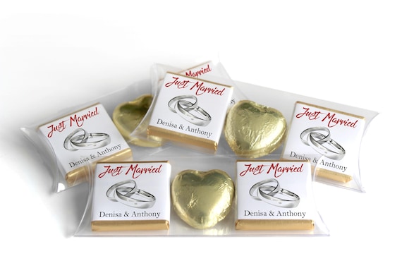 2 Choc Heart Trio Wedding Chocolates - Personalised Favours - Neapolitan Chocolates - V11 - Silver Rings