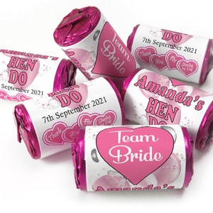 Hen Do Sweets - Personalised Favours - Love Heart Sweets with Inner Foil choices - V3