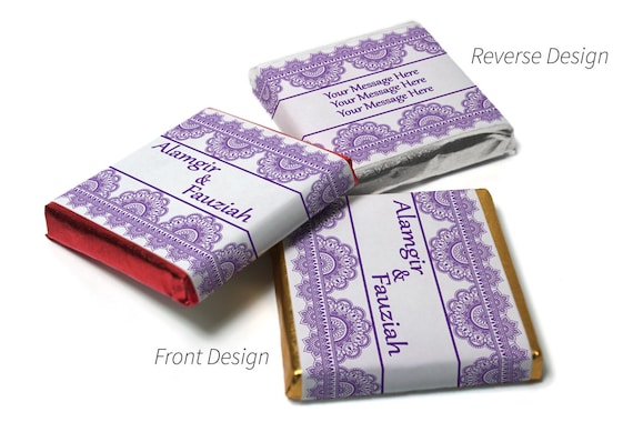 Mehndi Wedding Chocolates Favors, Personalized Neapolitan Chocolates, Mehndi Party Favors, Custom Wedding Gifts, Purple Border