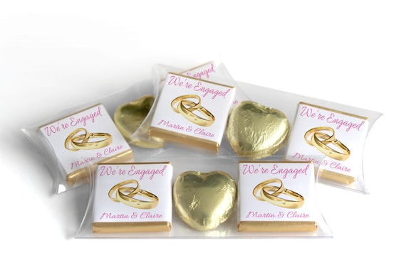 2 Choc Heart Trio Engaged Chocolates - Personalised Favours - Neapolitan Chocolates - V2 - Gold Rings