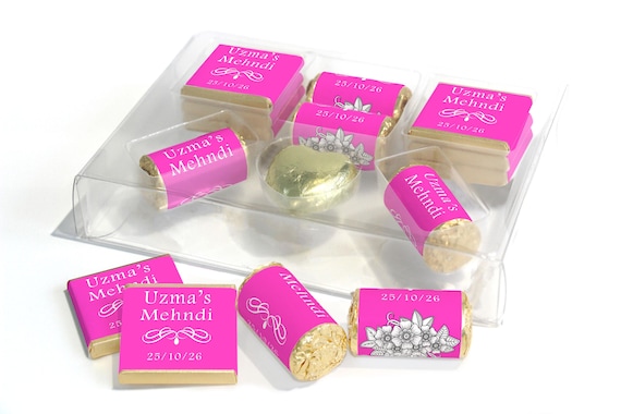 Mehndi Combo Box - Personalised Favours - Neapolitan Chocolates/Heart/Love Heart Sweets - Pink V1