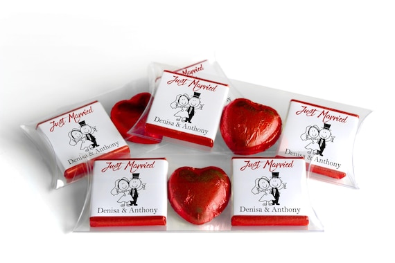 2 Choc Heart Trio Wedding Chocolates - Personalised Favours - Neapolitan Chocolates - V13