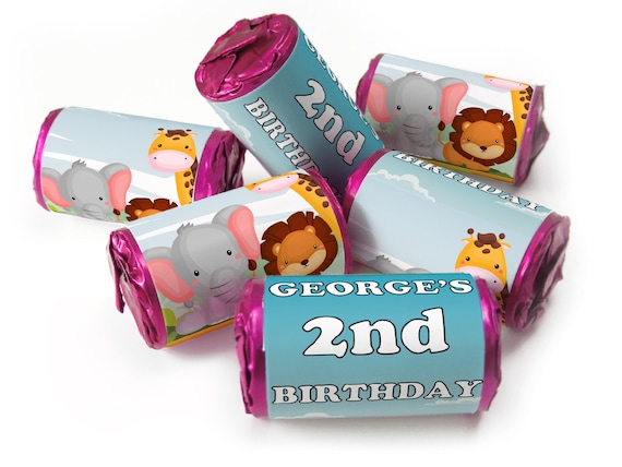 Birthday Gifts - Personalised Favours - Love Heart Sweets with Inner Foil choices, Jungle with Age