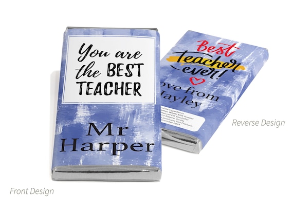 Best Teacher Chocolate Bars - Personalised Favours - 80g Milk Chocolate Bars in Gold & Silver Foils - V4