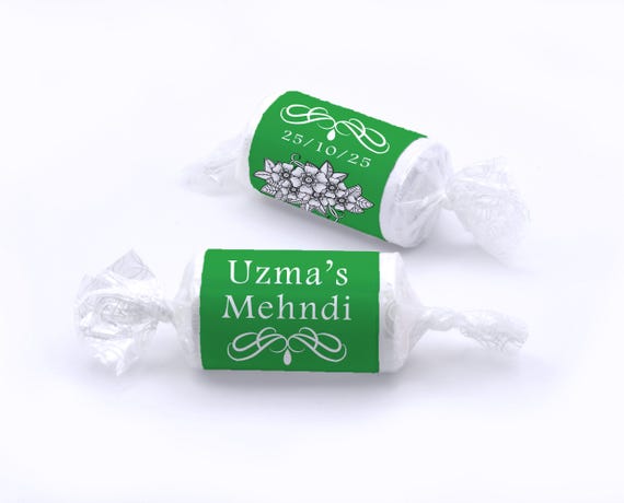 Mehndi Wedding Sweets - Personalised Favours - Love Heart Sweets, Mehndi GIFTS - V1 - Green