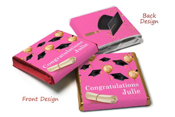 Graduation day chocolates - personalised favours - neapolitan chocolates - pink design