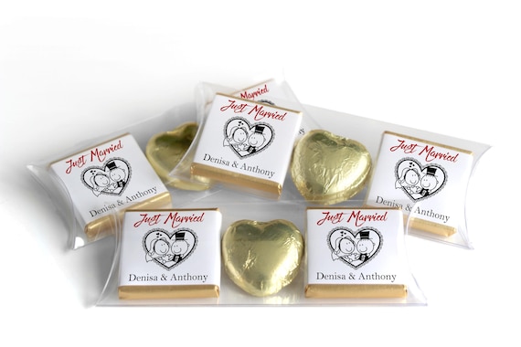 2 Choc Heart Trio Wedding Chocolates - Personalised Favours - Neapolitan Chocolates - V14