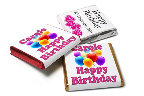 Birthday gifts - personalised favours - neapolitan chocolates - v0-pink text