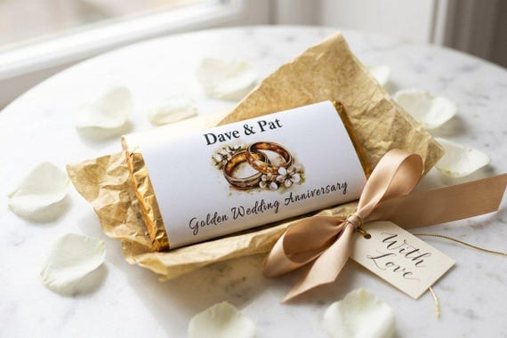 Personalised Golden Wedding Anniversary Galaxy Chocolate Bar | 50th Party Favours | Custom Guest Treat V4