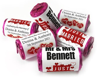 Wedding Sweets - Personalised Wedding Favours - Love Heart Sweets with Inner Foil choices - V1