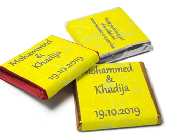 Wedding Chocolates - Personalised Wedding Favours - Neapolitan Chocolates - Yellow Pattern_V0