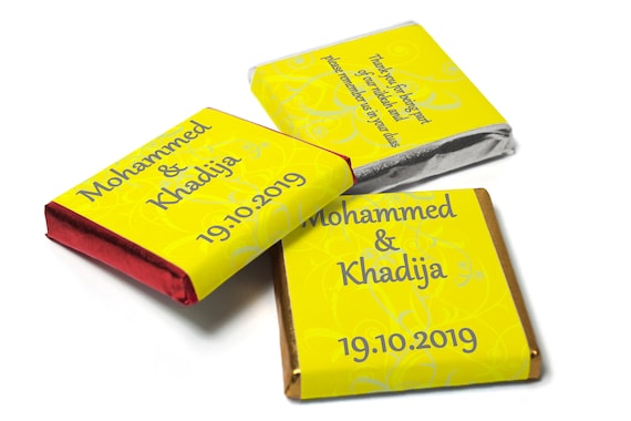 Wedding Chocolates - Personalised Wedding Favours - Neapolitan Chocolates - Yellow Pattern_V0