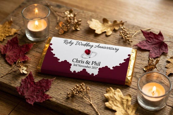 Personalised Ruby Wedding Anniversary Galaxy Chocolate Bar | 40th Party Favours | Custom Guest Treat V1