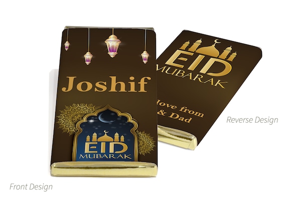 EID Chocolate Bars - Personalised Favours - 80g Milk Chocolate Bars in Gold & Silver Foils - V4