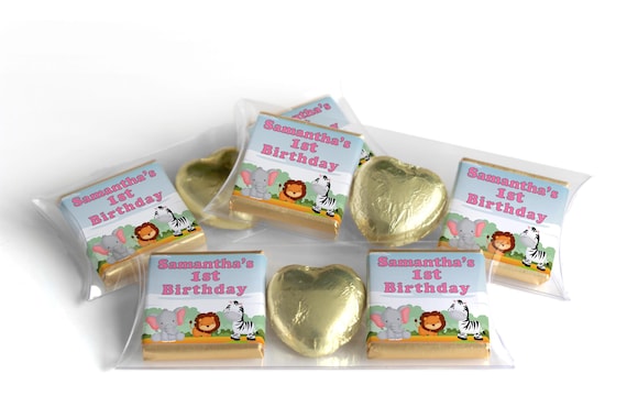 Choc Heart Trio Birthday Gifts - Jungle - Personalised Favours - Neapolitan Chocolates -Pink Text