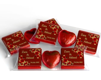 2 Choc Heart Trio Floral Wedding Chocolates - Personalised Favours - Neapolitan Chocolates - V0