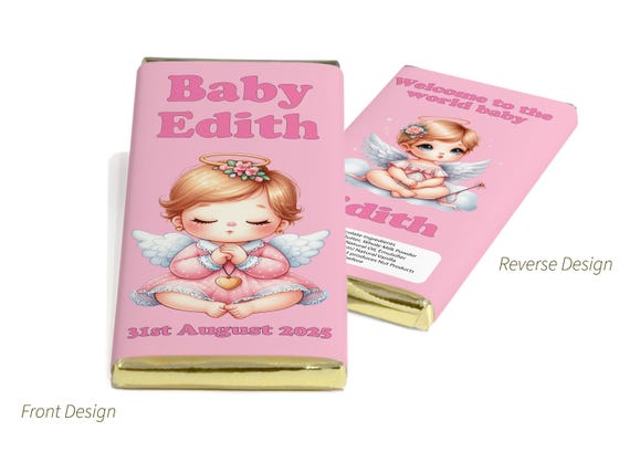 Baby Shower Chocolate Bars - Personalised Favours - 80g Milk Chocolate Bars in Gold & Silver Foils V6 Girl