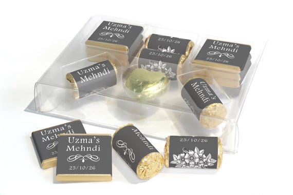 Mehndi Combo Box - Personalised Favours - Neapolitan Chocolates/Heart/Love Heart Sweets - Grey V1