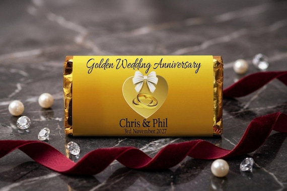 Golden Wedding Anniversary Personalised Galaxy Chocolate Bar | 50th Party Favours | Custom Guest Treats for milestone celebrations V1