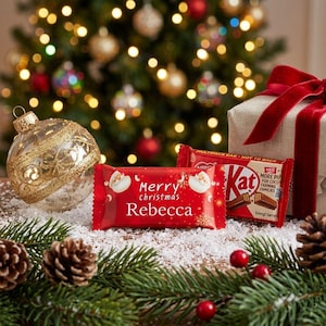 Personalised Christmas KitKat Favours | Custom Xmas Chocolate Bars | Unique Stocking Fillers & Party Bag Treats | Festive Holiday Gifts