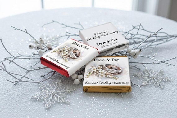 Diamond Anniversary Chocolate Favors | Personalized 60th Wedding Gift for Guests | Floral Ring Sweet Treats V4
