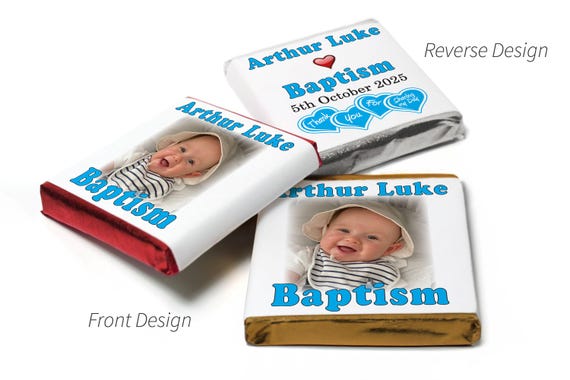 Baptism chocolates - personalised favours - neapolitan chocolates - blue - v2