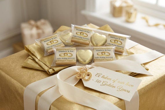 Golden Wedding Anniversary Trio Pack Chocolates | Personalised 50th Favours | Custom Gold Sweets Trio Pack | Milestone Party Gifts V2