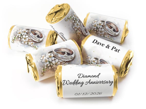 Diamond Wedding Anniversary Favours - Love Heart Sweets with Inner Foil choices - V4