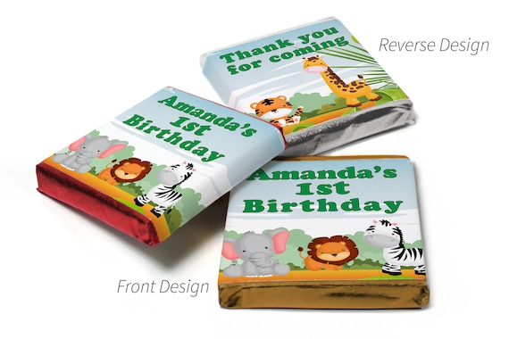 Birthday Gifts - Personalised Favours - Neapolitan Chocolates - Jungle - Green Text with Age V0