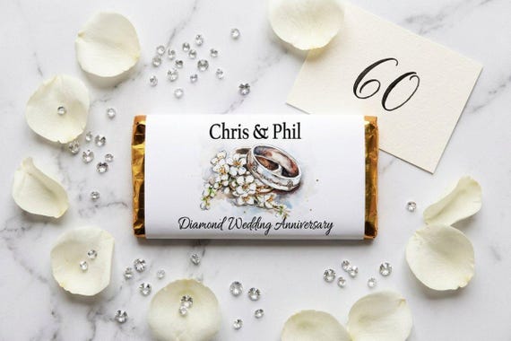Personalised Diamond Wedding Anniversary Galaxy Chocolate Bar | 60th Party Favours | Custom Guest Treat V