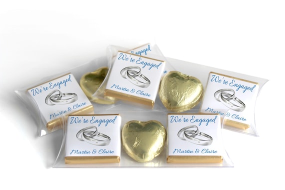 2 Choc Heart Trio Engaged Chocolates - Personalised Favours - Neapolitan Chocolates - V1 - Silver Rings