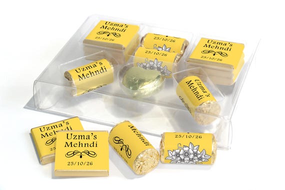 Mehndi Combo Box - Personalised Favours - Neapolitan Chocolates/Heart/Love Heart Sweets - Yellow V1