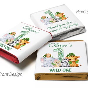 Personalised wild one party favors, neapolitan chocolates , kids birthday party bag fillers, custom celebration treats v1