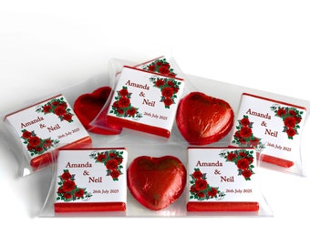 2 Choc Heart Trio Floral Wedding Chocolates - Personalised Favours - Neapolitan Chocolates - V24