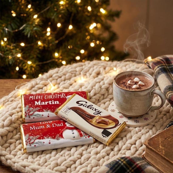 Personalised Christmas Chocolate Bar | Custom Name Snowman Wrapper | Xmas Stocking Filler Gift | Holiday Treat For Kids |Galaxy